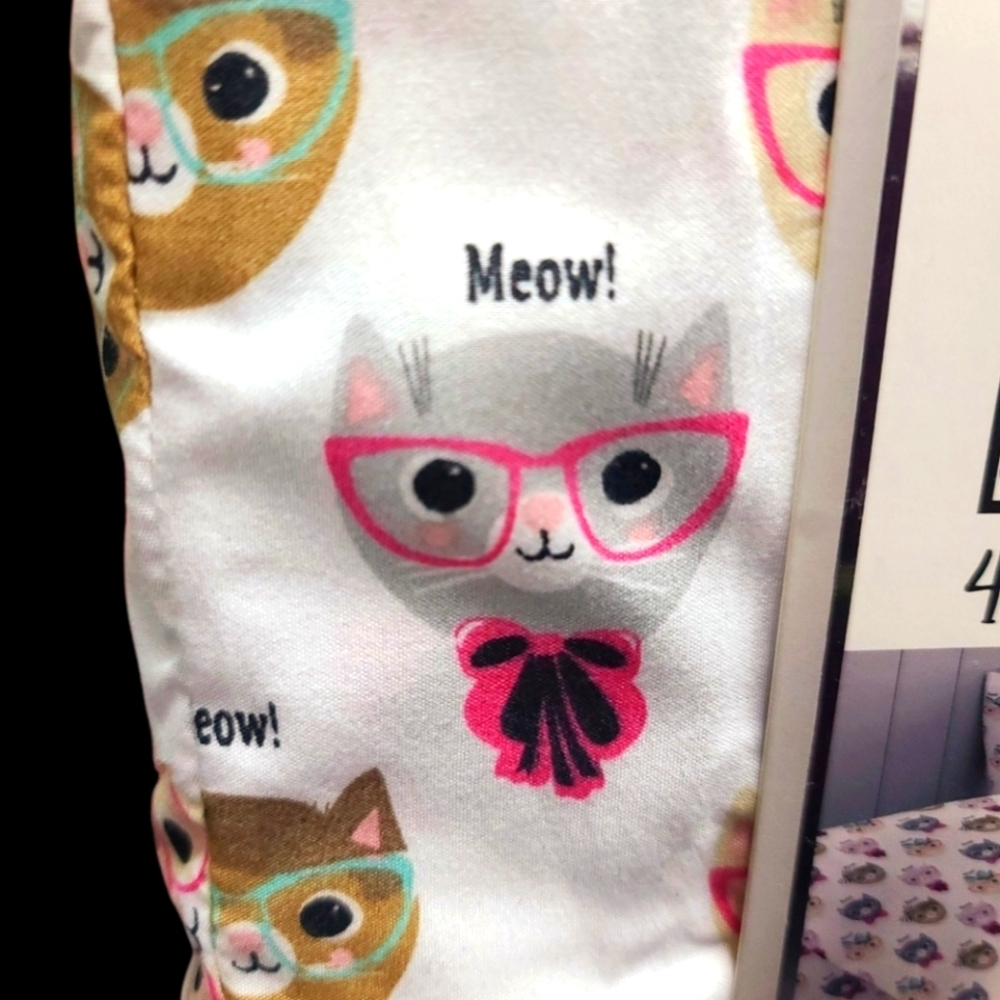 4pc Set Pickle & Dot Cats With Eye Glasses Coquette Bow Twin Bed Sheets NEW - Picture 2 of 5